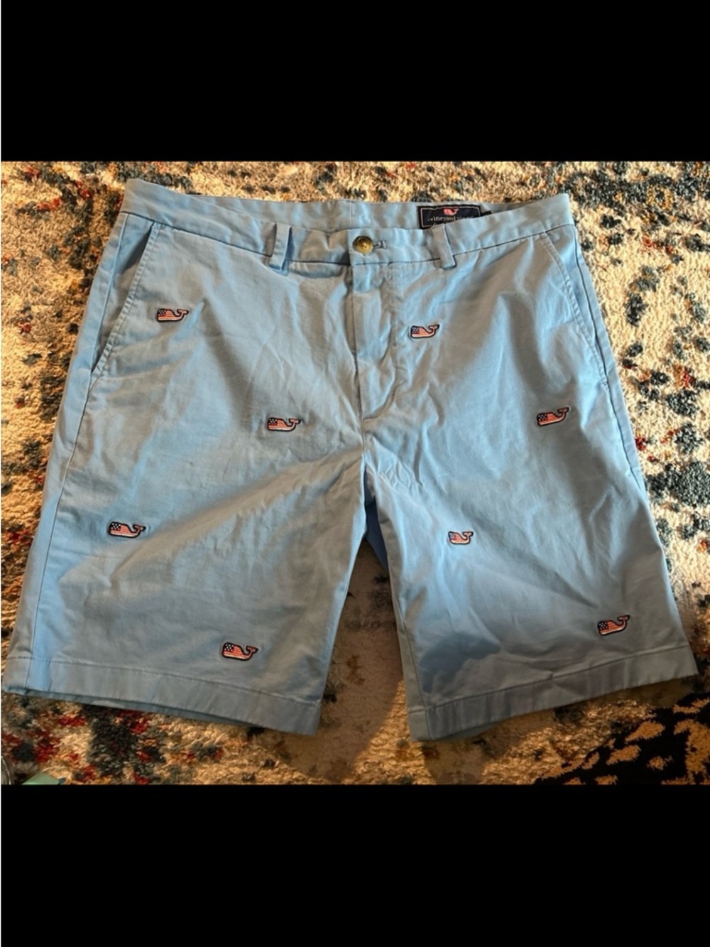 Vineyard Vines Light Blue Whale Embroidered Flat Front Shorts